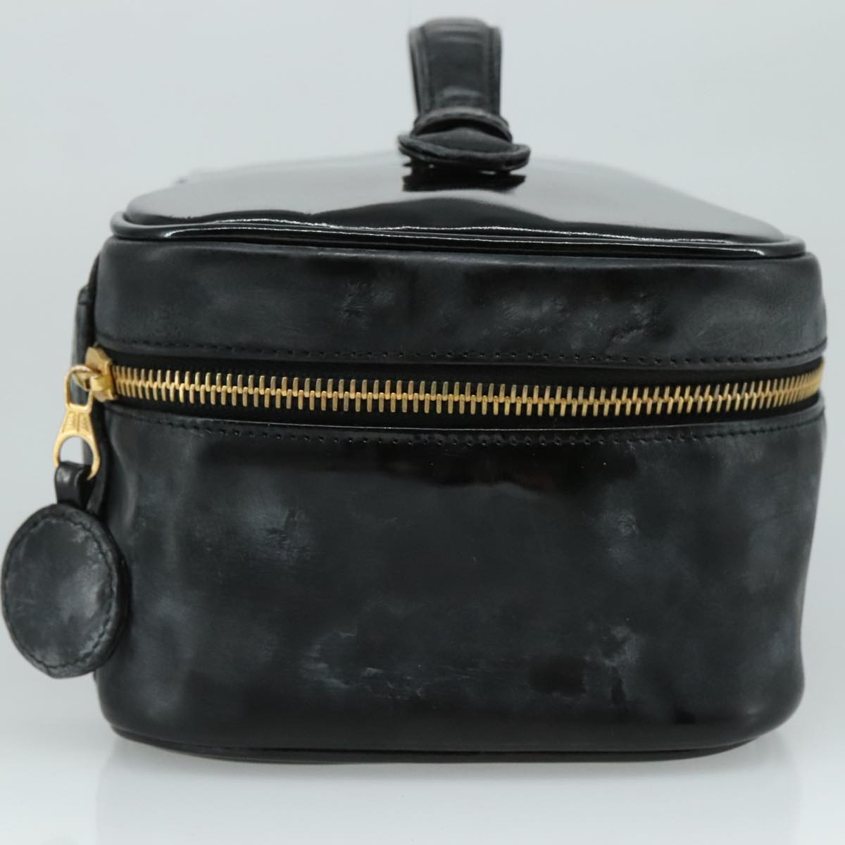 CHANEL COCO Mark vanity Pouch Patent leather Black Gold CC 108580