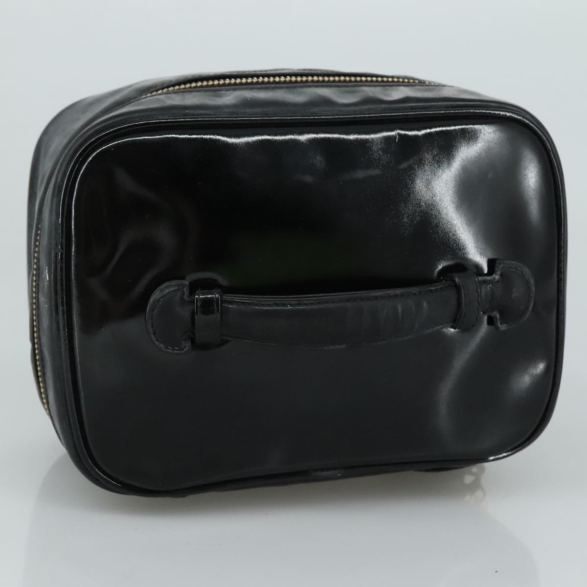 CHANEL COCO Mark vanity Pouch Patent leather Black Gold CC 108580