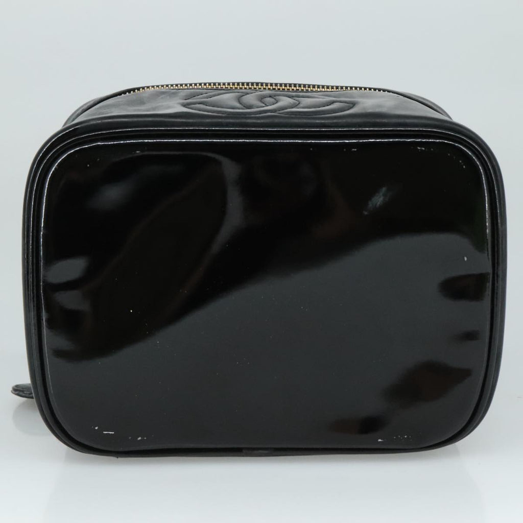 CHANEL COCO Mark vanity Pouch Patent leather Black Gold CC 108580