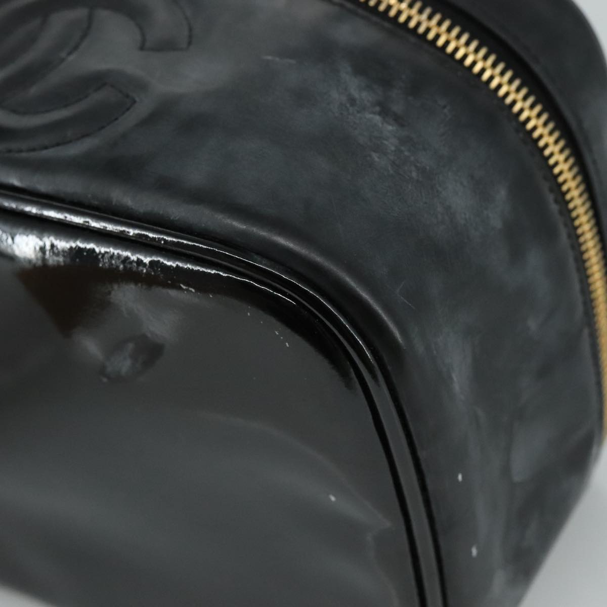 CHANEL COCO Mark vanity Pouch Patent leather Black Gold CC 108580