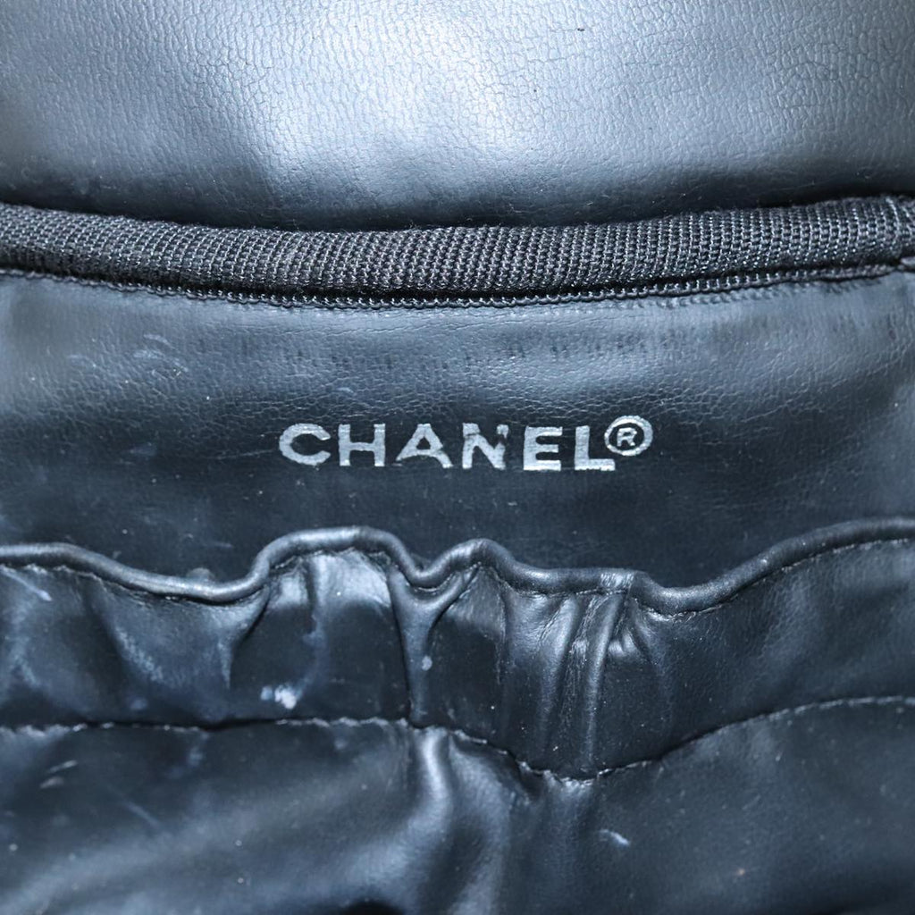CHANEL Bicolore Vanity Hand Bag Leather Black Gold CC 108585