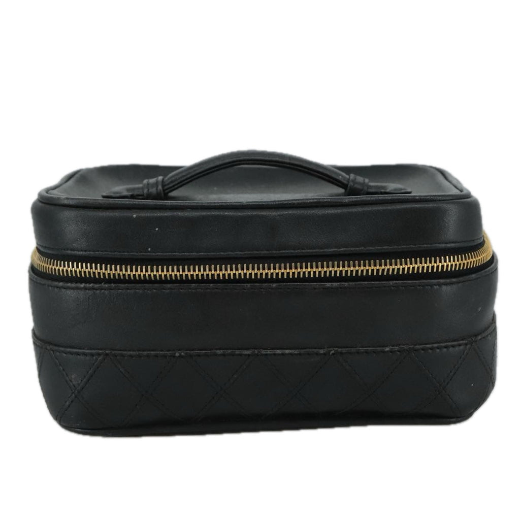 CHANEL Bicolore Vanity Hand Bag Leather Black Gold CC 108585
