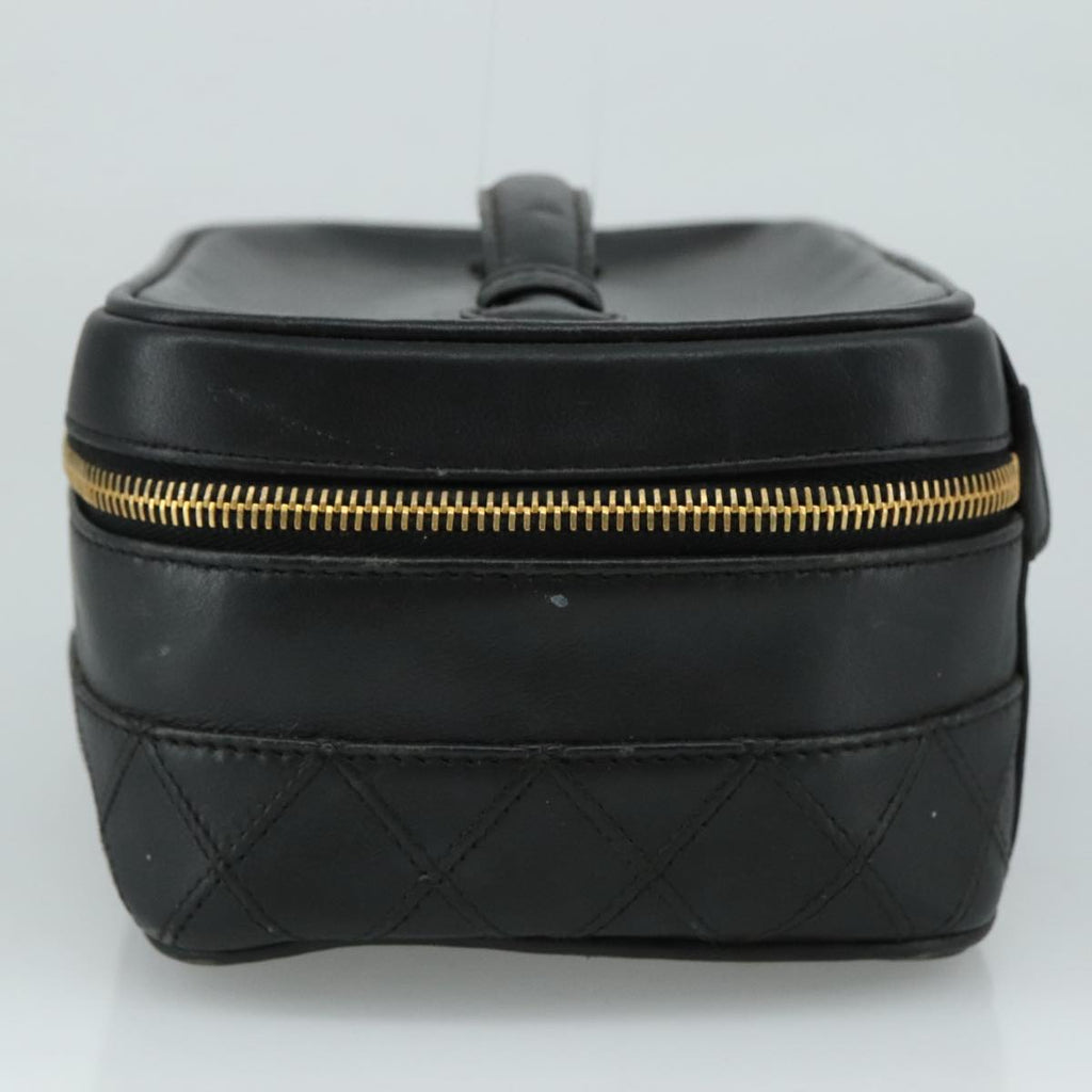 CHANEL Bicolore Vanity Hand Bag Leather Black Gold CC 108585