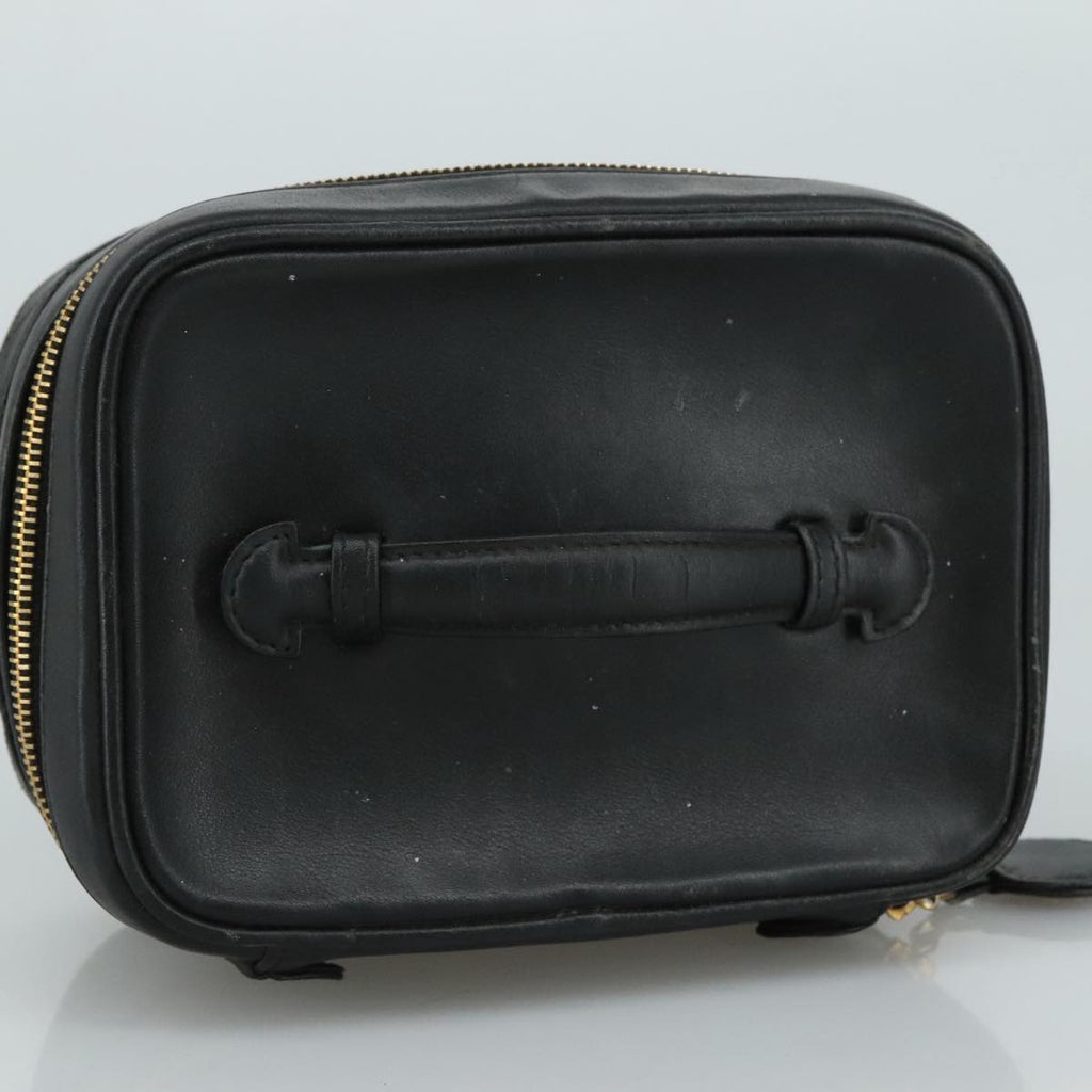 CHANEL Bicolore Vanity Hand Bag Leather Black Gold CC 108585