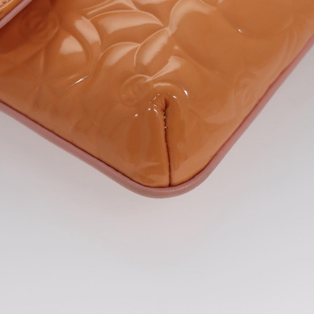 CHANEL Chain Camelia Shoulder Bag Patent leather Orange CC 108607