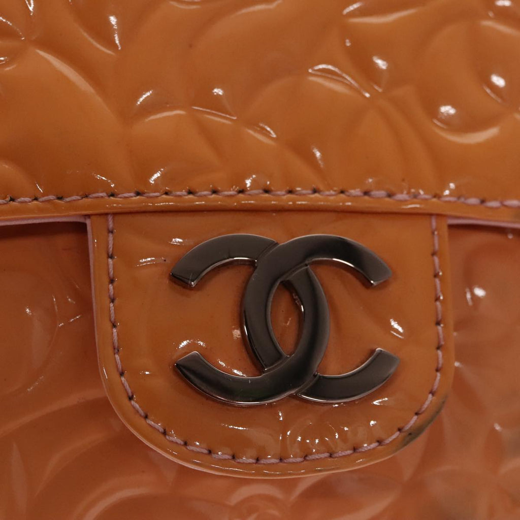 CHANEL Chain Camelia Shoulder Bag Patent leather Orange CC 108607