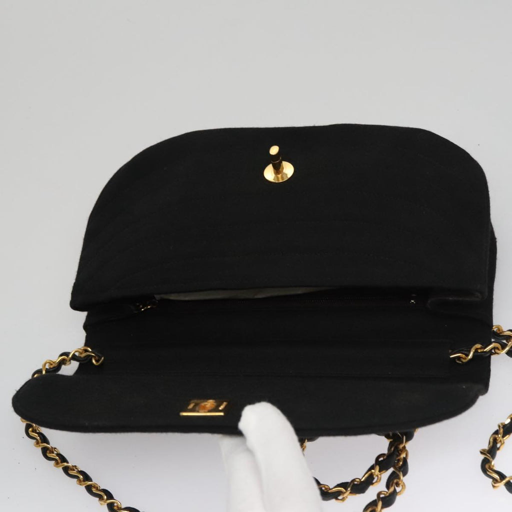 CHANEL Half Moon Chain Shoulder Bag Cotton Black Gold CC 108608