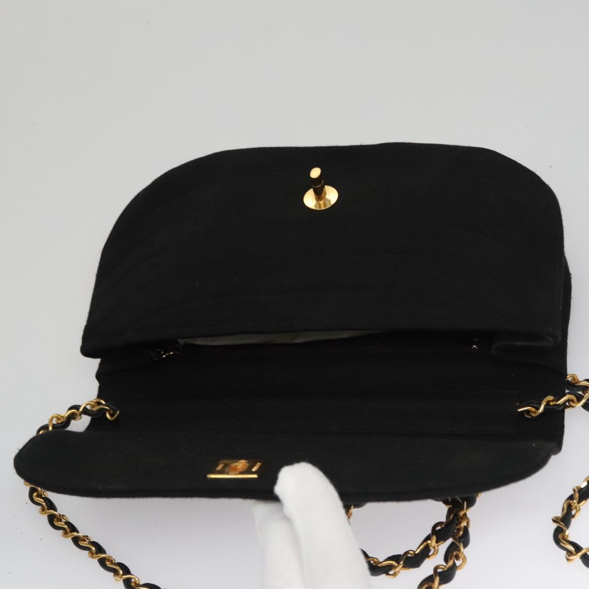 CHANEL Half Moon Chain Shoulder Bag Cotton Black Gold CC 108608