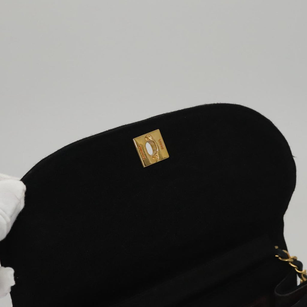 CHANEL Half Moon Chain Shoulder Bag Cotton Black Gold CC 108608