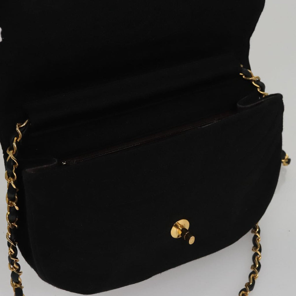 CHANEL Half Moon Chain Shoulder Bag Cotton Black Gold CC 108608