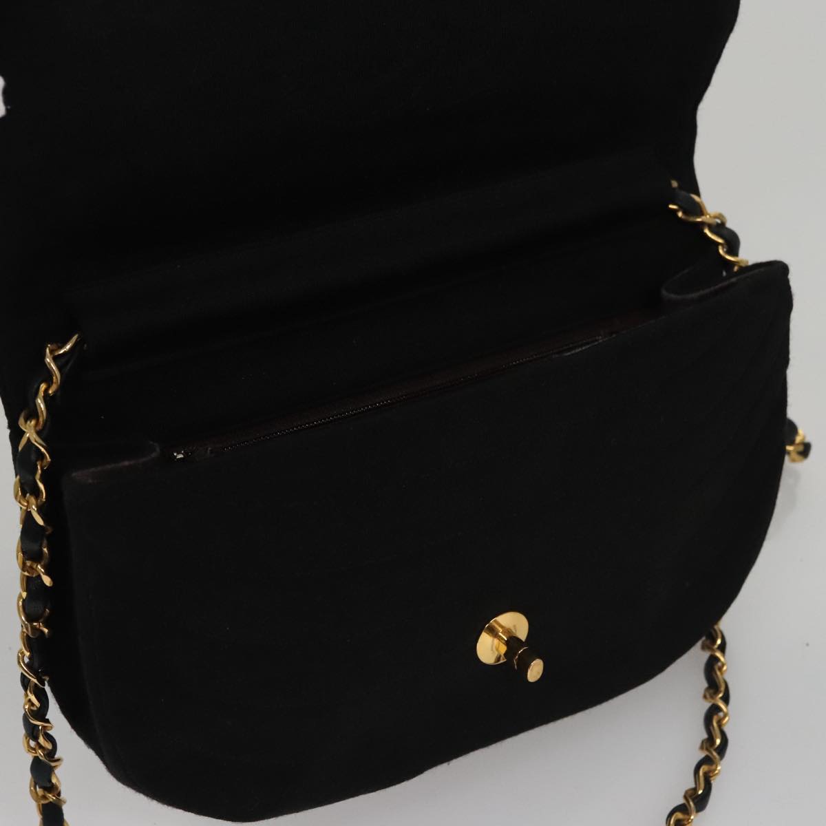CHANEL Half Moon Chain Shoulder Bag Cotton Black Gold CC 108608