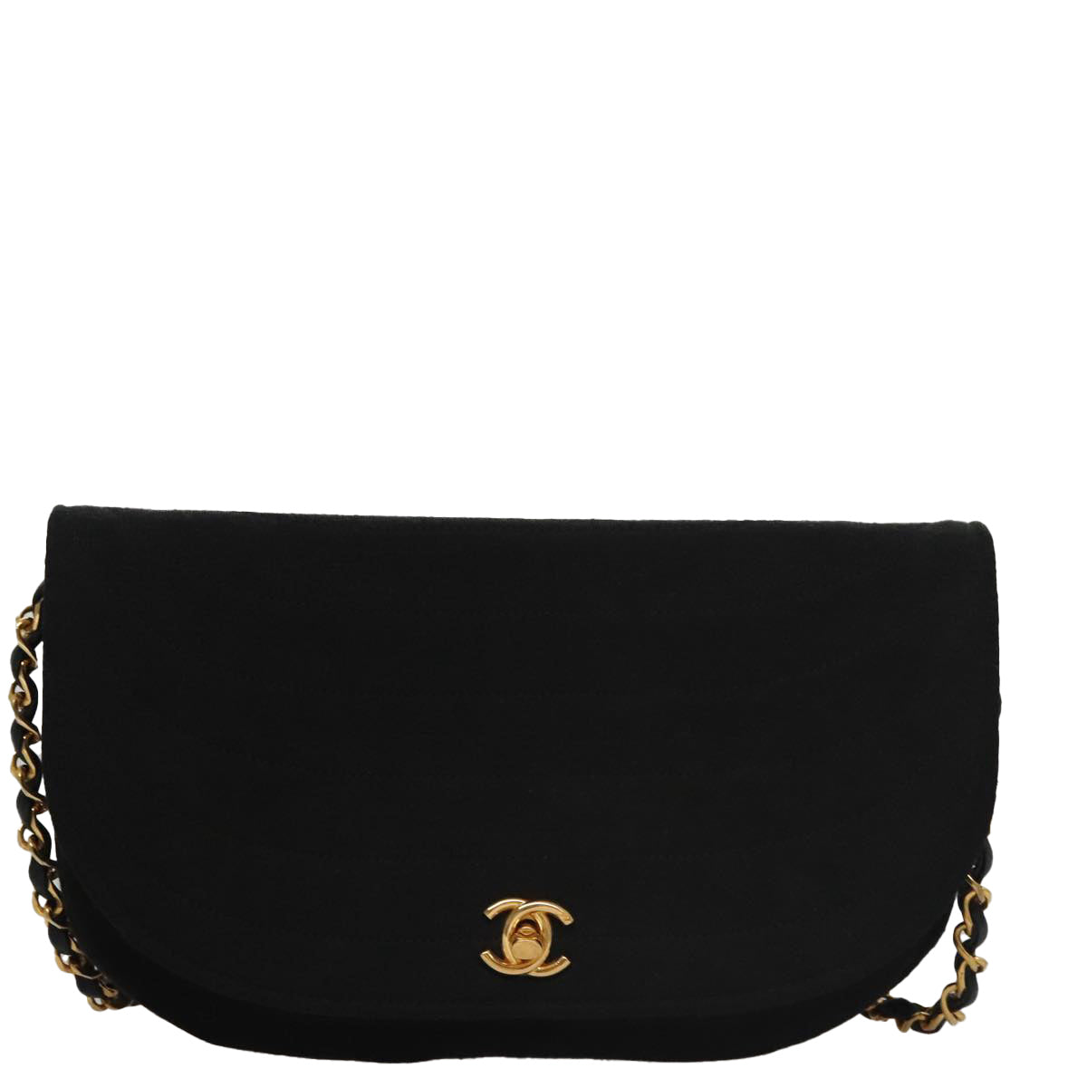 CHANEL Half Moon Chain Shoulder Bag Cotton Black Gold CC 108608