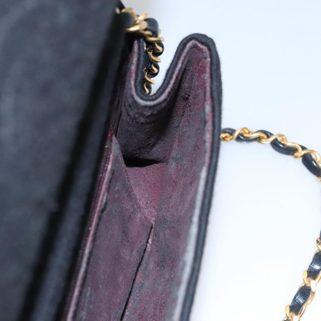 CHANEL Half Moon Chain Shoulder Bag Cotton Black Gold CC 108608