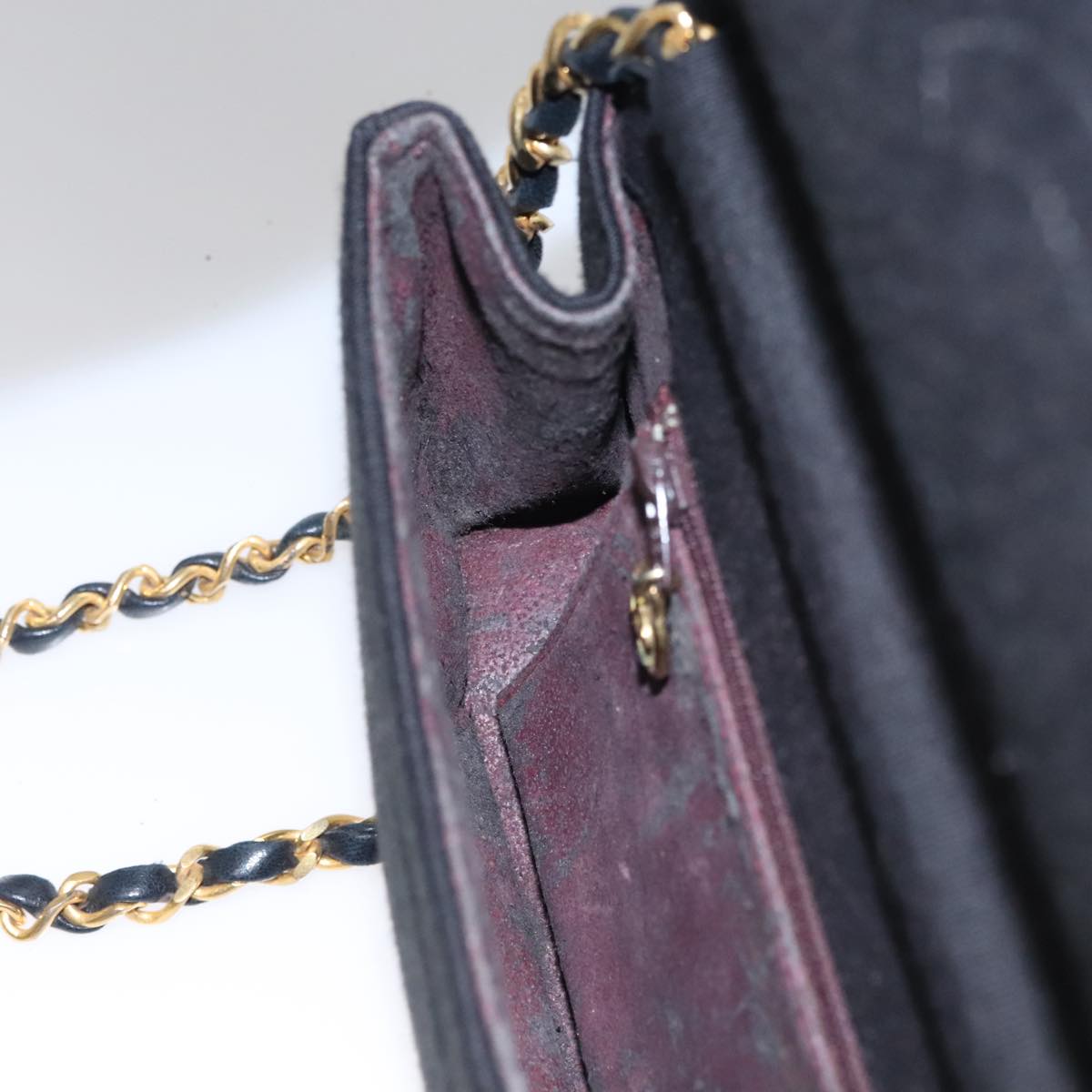 CHANEL Half Moon Chain Shoulder Bag Cotton Black Gold CC 108608