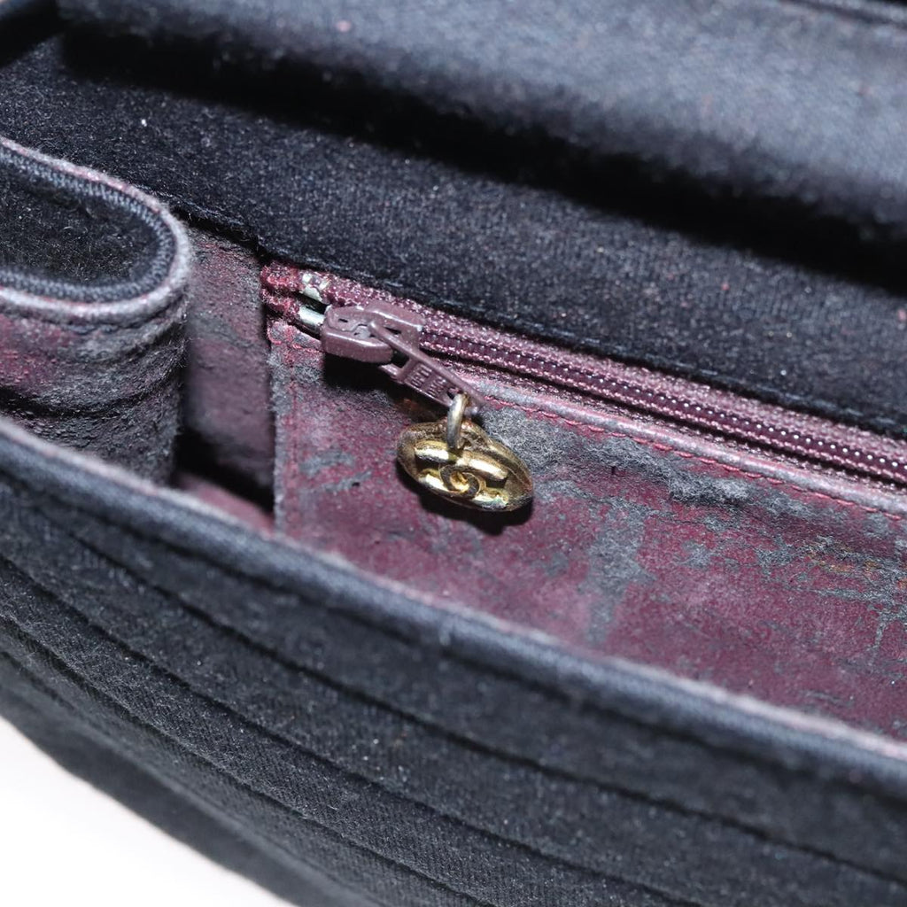 CHANEL Half Moon Chain Shoulder Bag Cotton Black Gold CC 108608