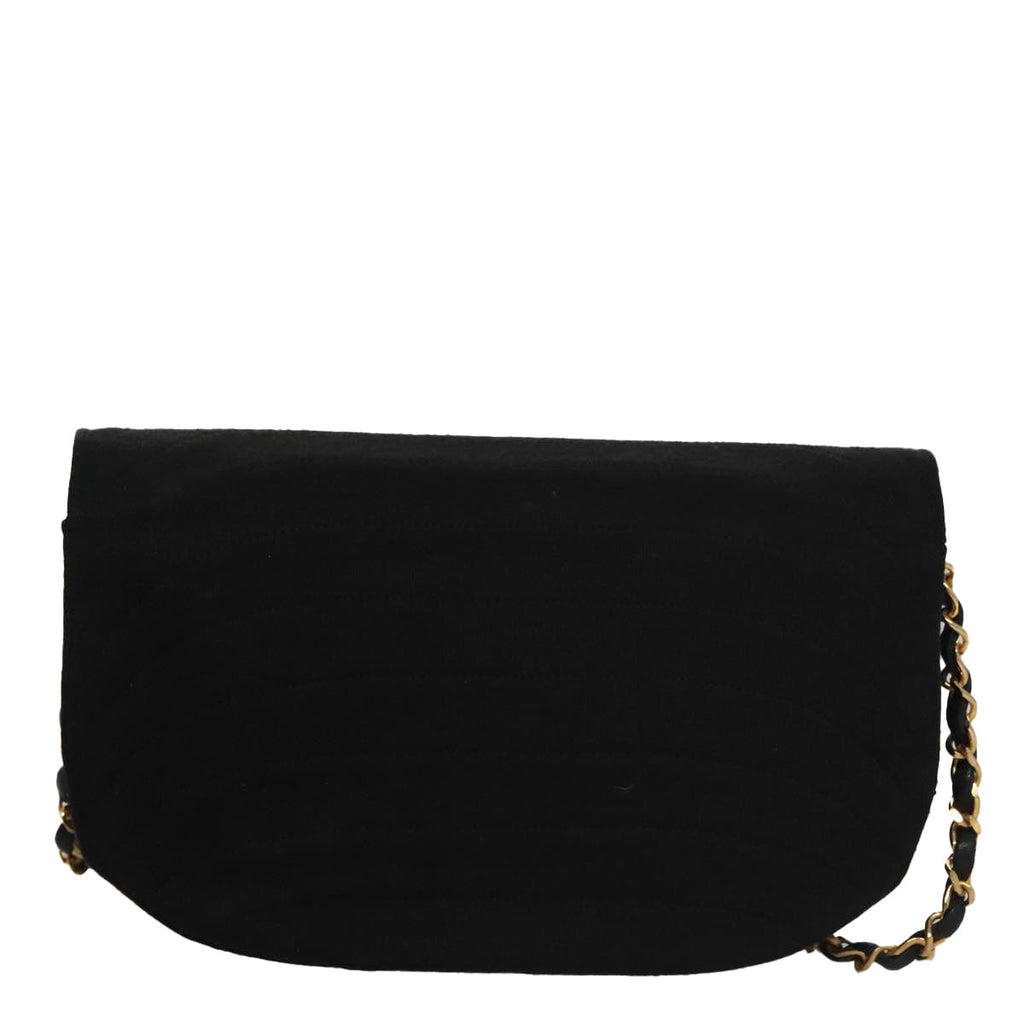 CHANEL Half Moon Chain Shoulder Bag Cotton Black Gold CC 108608