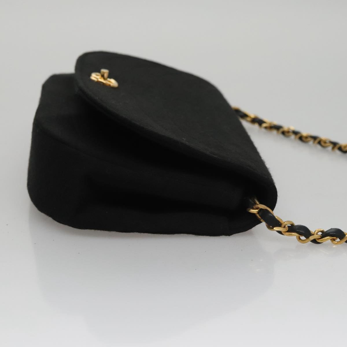 CHANEL Half Moon Chain Shoulder Bag Cotton Black Gold CC 108608