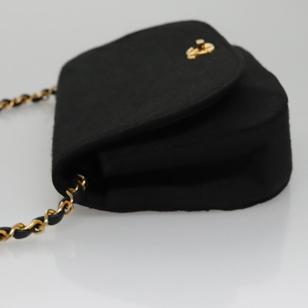 CHANEL Half Moon Chain Shoulder Bag Cotton Black Gold CC 108608