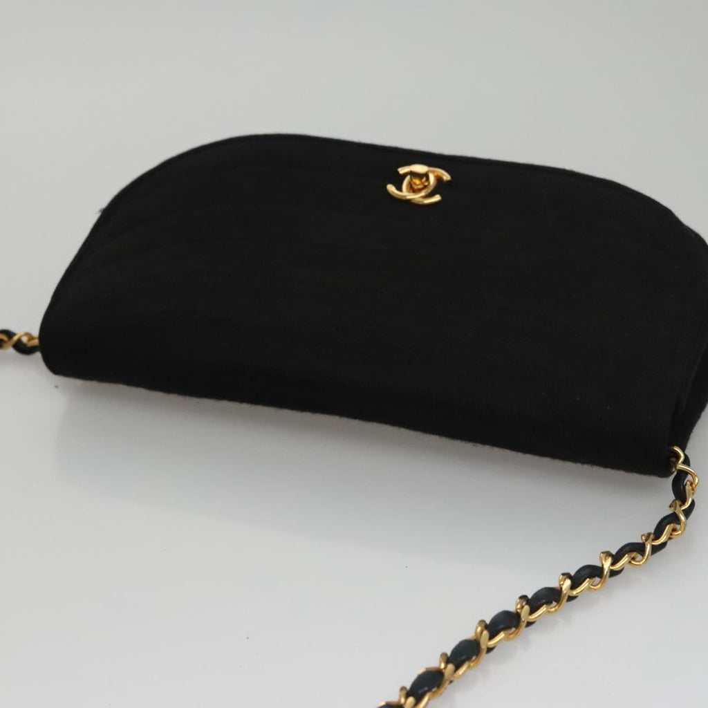 CHANEL Half Moon Chain Shoulder Bag Cotton Black Gold CC 108608