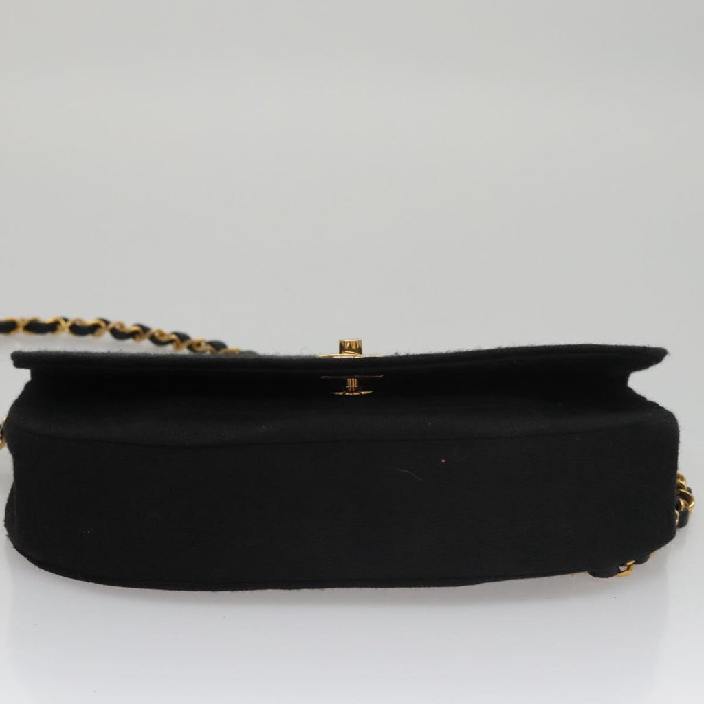 CHANEL Half Moon Chain Shoulder Bag Cotton Black Gold CC 108608