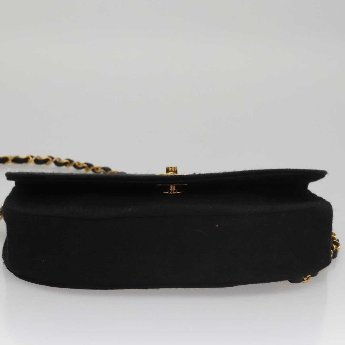 CHANEL Half Moon Chain Shoulder Bag Cotton Black Gold CC 108608