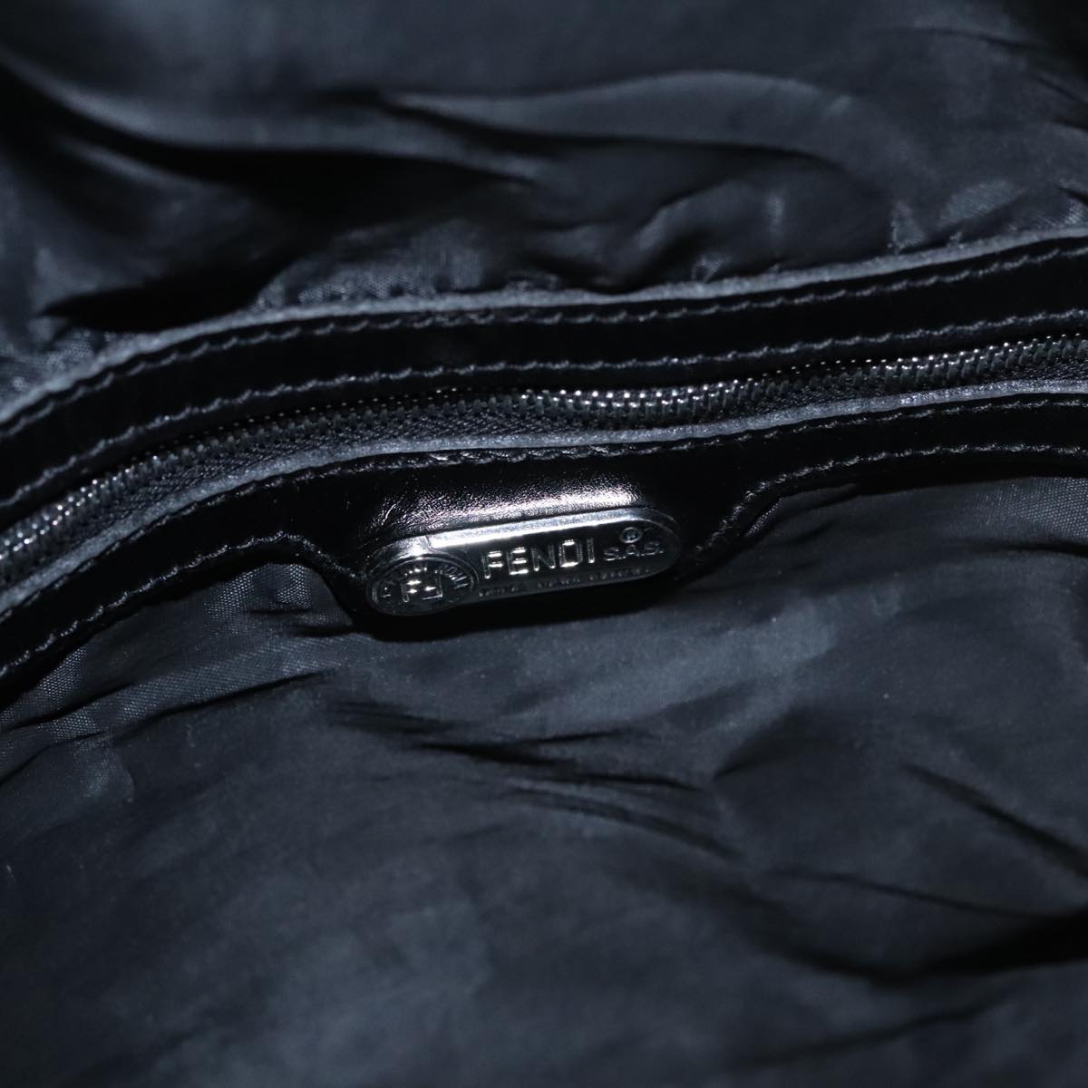 FENDI Shoulder Bag Nylon Leather Black Silver 108665