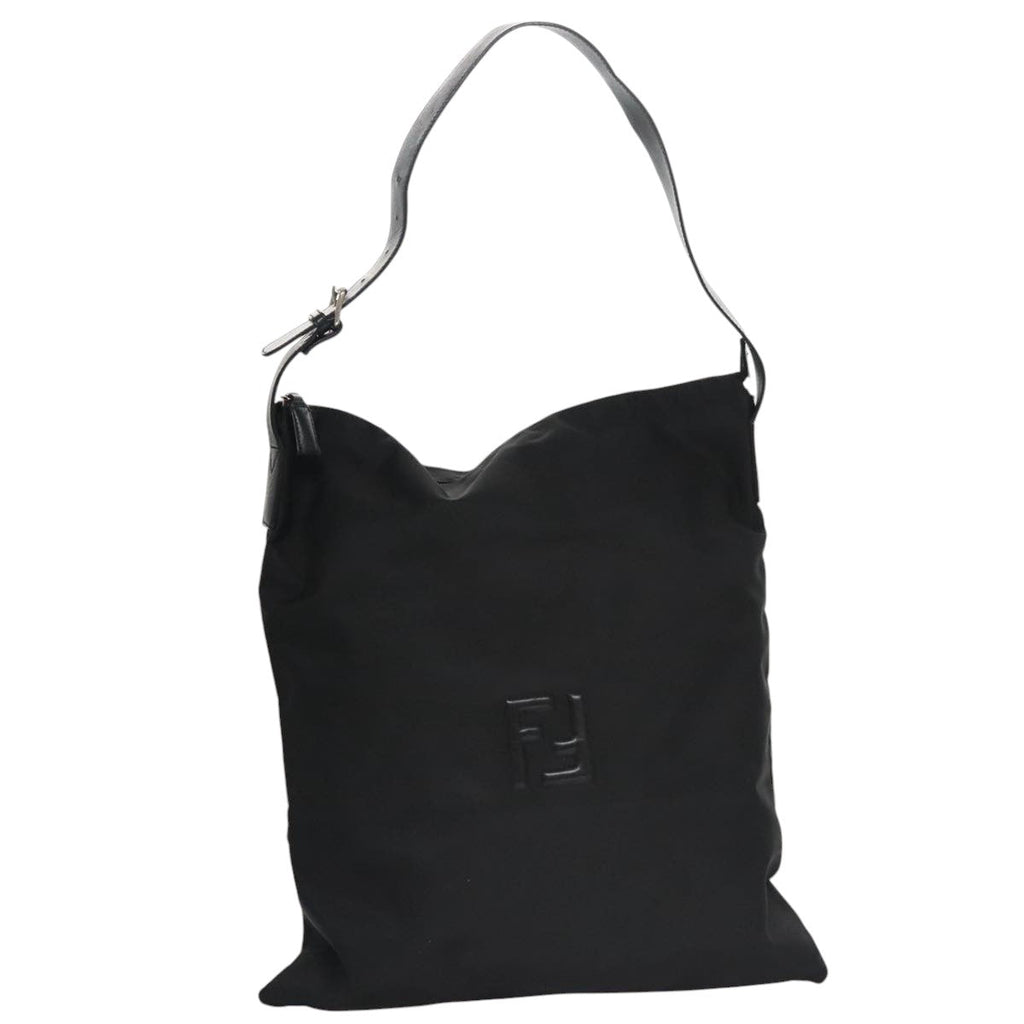FENDI Shoulder Bag Nylon Leather Black Silver 108665