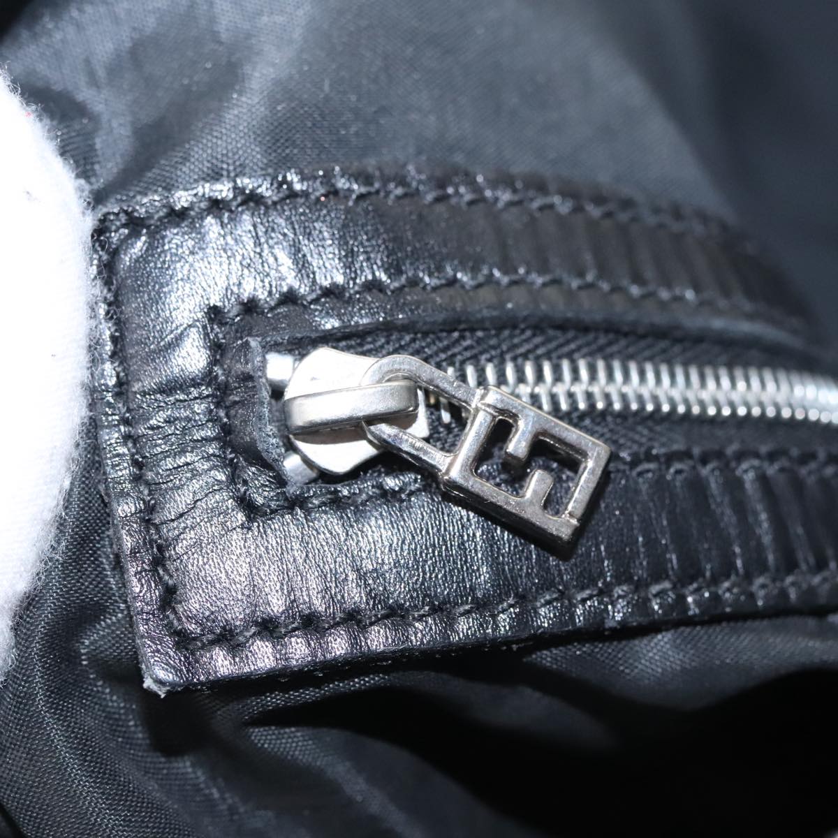 FENDI Shoulder Bag Nylon Leather Black Silver 108665