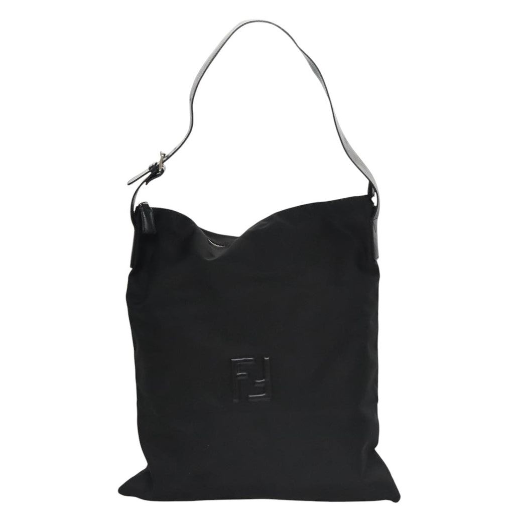 FENDI Shoulder Bag Nylon Leather Black Silver 108665