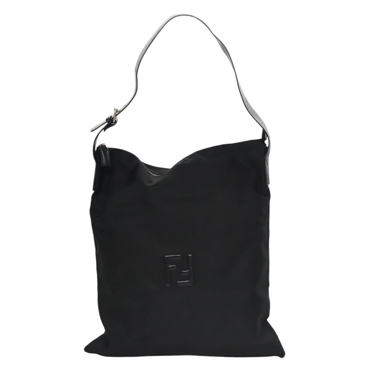 FENDI Shoulder Bag Nylon Leather Black Silver 108665
