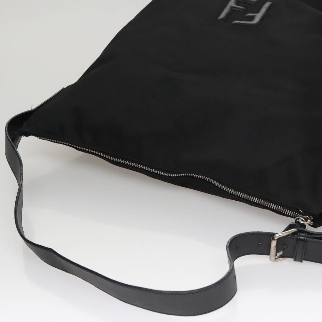 FENDI Shoulder Bag Nylon Leather Black Silver 108665