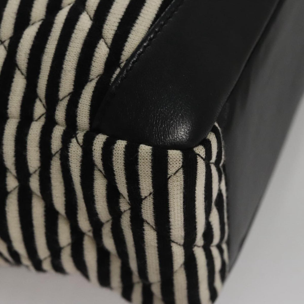 CHANEL Matelasse Chain Shoulder Bag Cotton Black White gold CC 108666