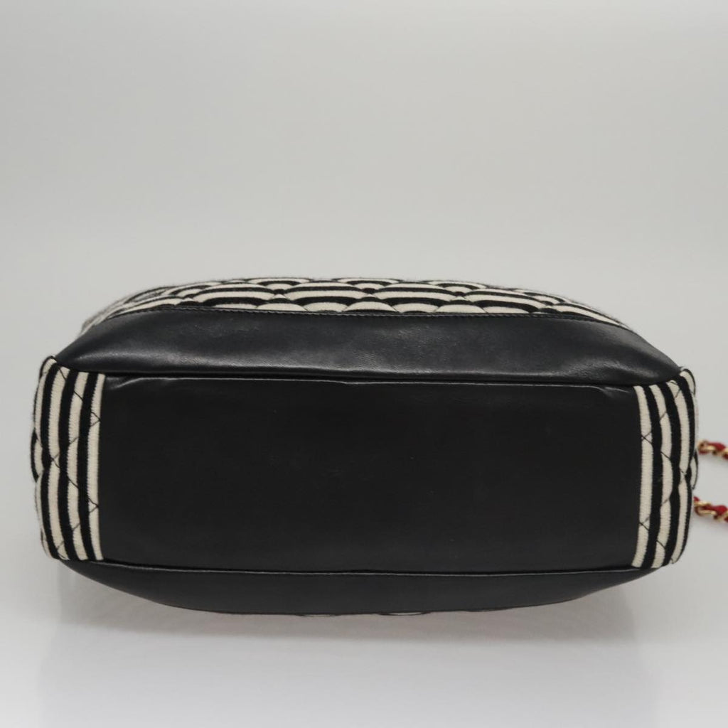 CHANEL Matelasse Chain Shoulder Bag Cotton Black White gold CC 108666