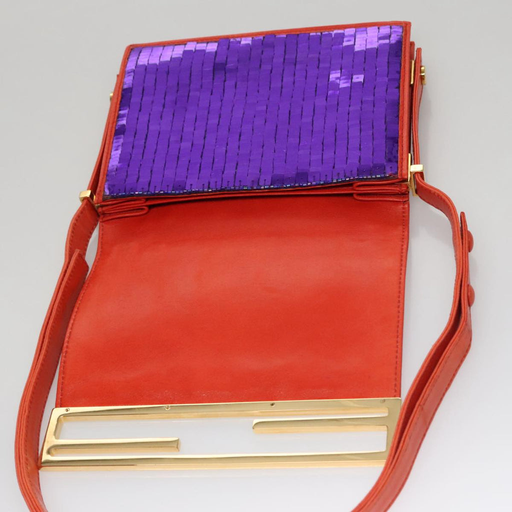 FENDI Sequin Shoulder Bag Leather Multicolor Red gold 108668