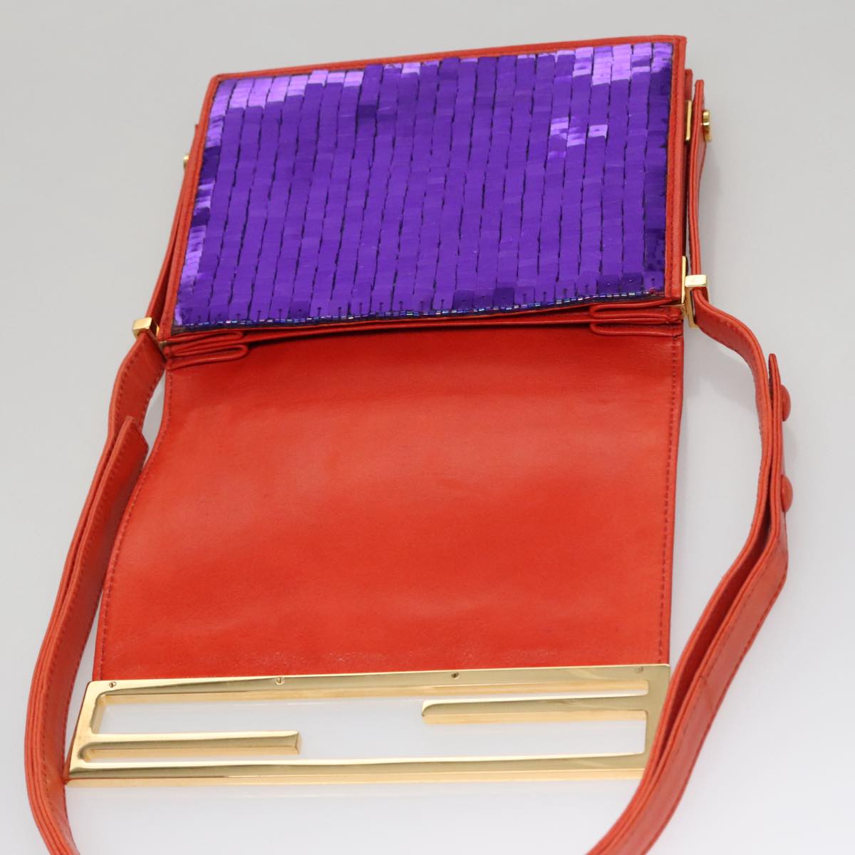 FENDI Sequin Shoulder Bag Leather Multicolor Red gold 108668
