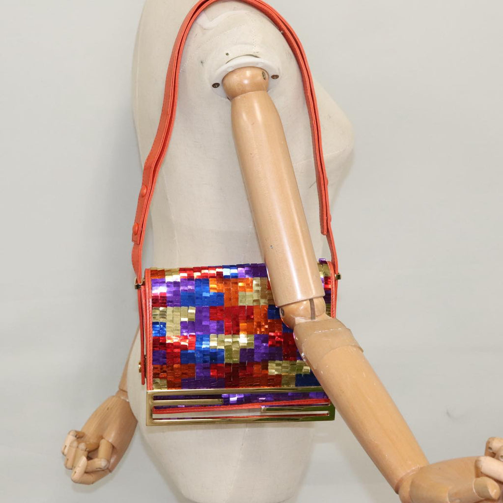 FENDI Sequin Shoulder Bag Leather Multicolor Red gold 108668