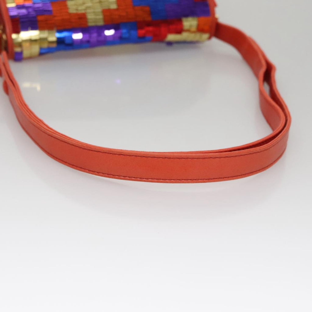 FENDI Sequin Shoulder Bag Leather Multicolor Red gold 108668