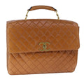 CHANEL Matelasse Deca COCO Mark Hand Bag Lamb Skin Brown CC 108740