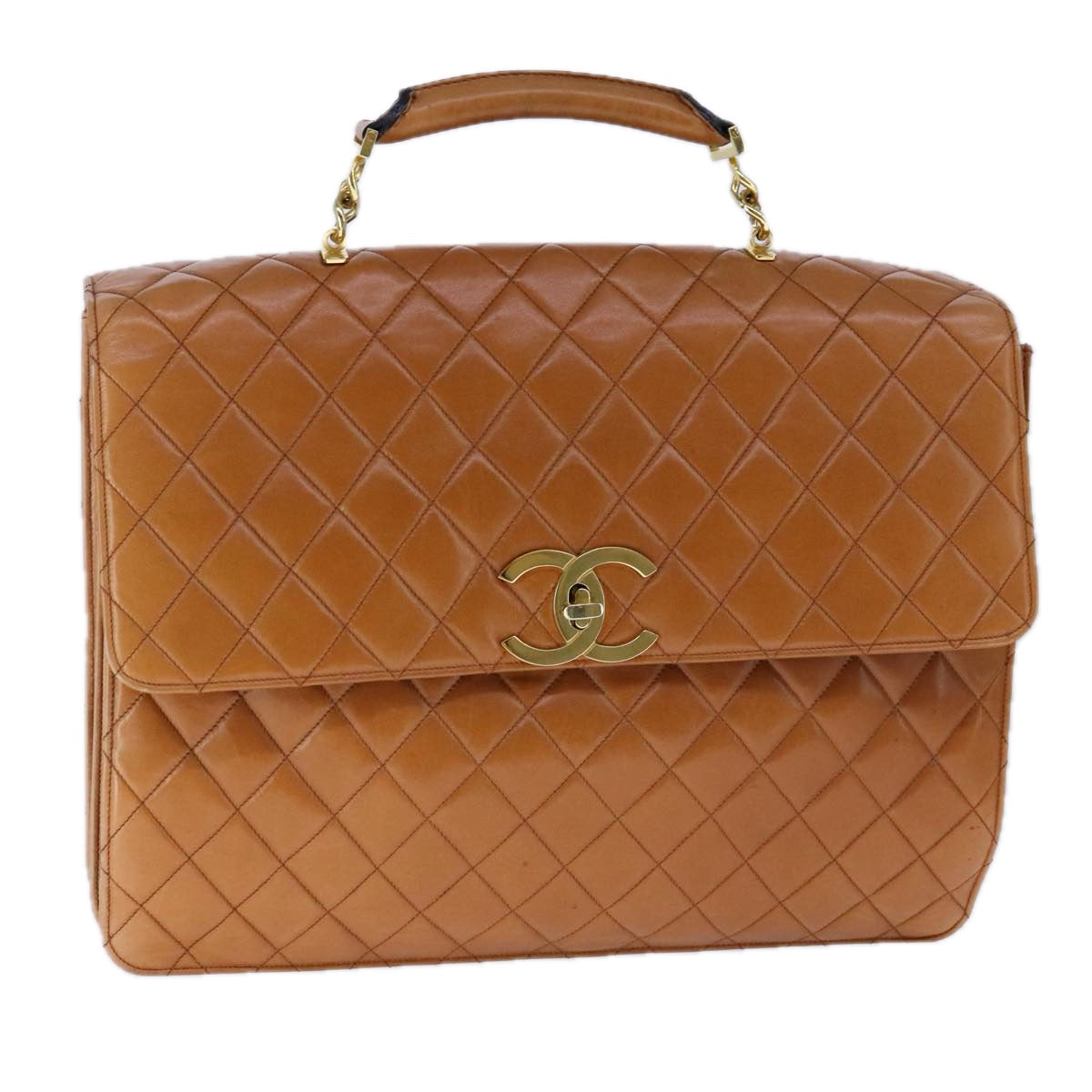 CHANEL Matelasse Deca COCO Mark Hand Bag Lamb Skin Brown CC 108740