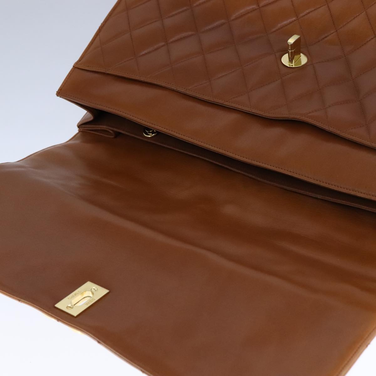 CHANEL Matelasse Deca COCO Mark Hand Bag Lamb Skin Brown CC 108740