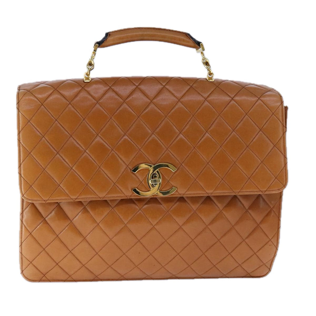 CHANEL Matelasse Deca COCO Mark Hand Bag Lamb Skin Brown CC 108740
