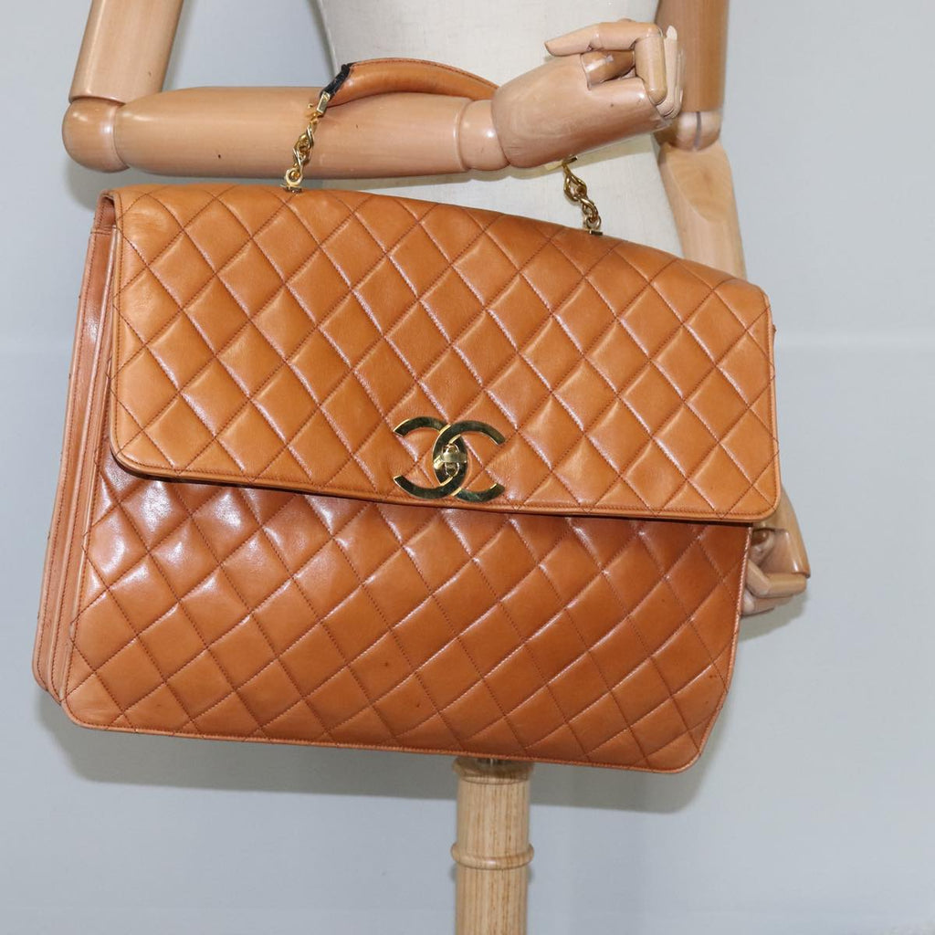 CHANEL Matelasse Deca COCO Mark Hand Bag Lamb Skin Brown CC 108740