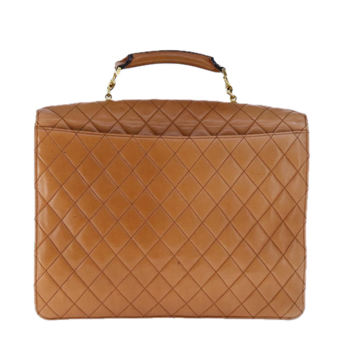 CHANEL Matelasse Deca COCO Mark Hand Bag Lamb Skin Brown CC 108740