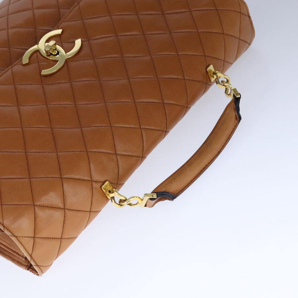 CHANEL Matelasse Deca COCO Mark Hand Bag Lamb Skin Brown CC 108740