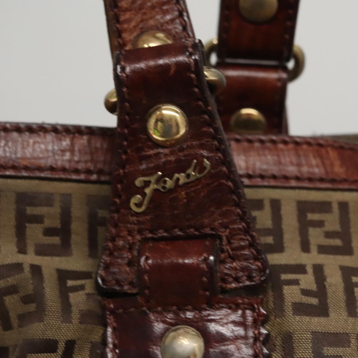FENDI Zucchino Canvas Tote Bag Brown 108744