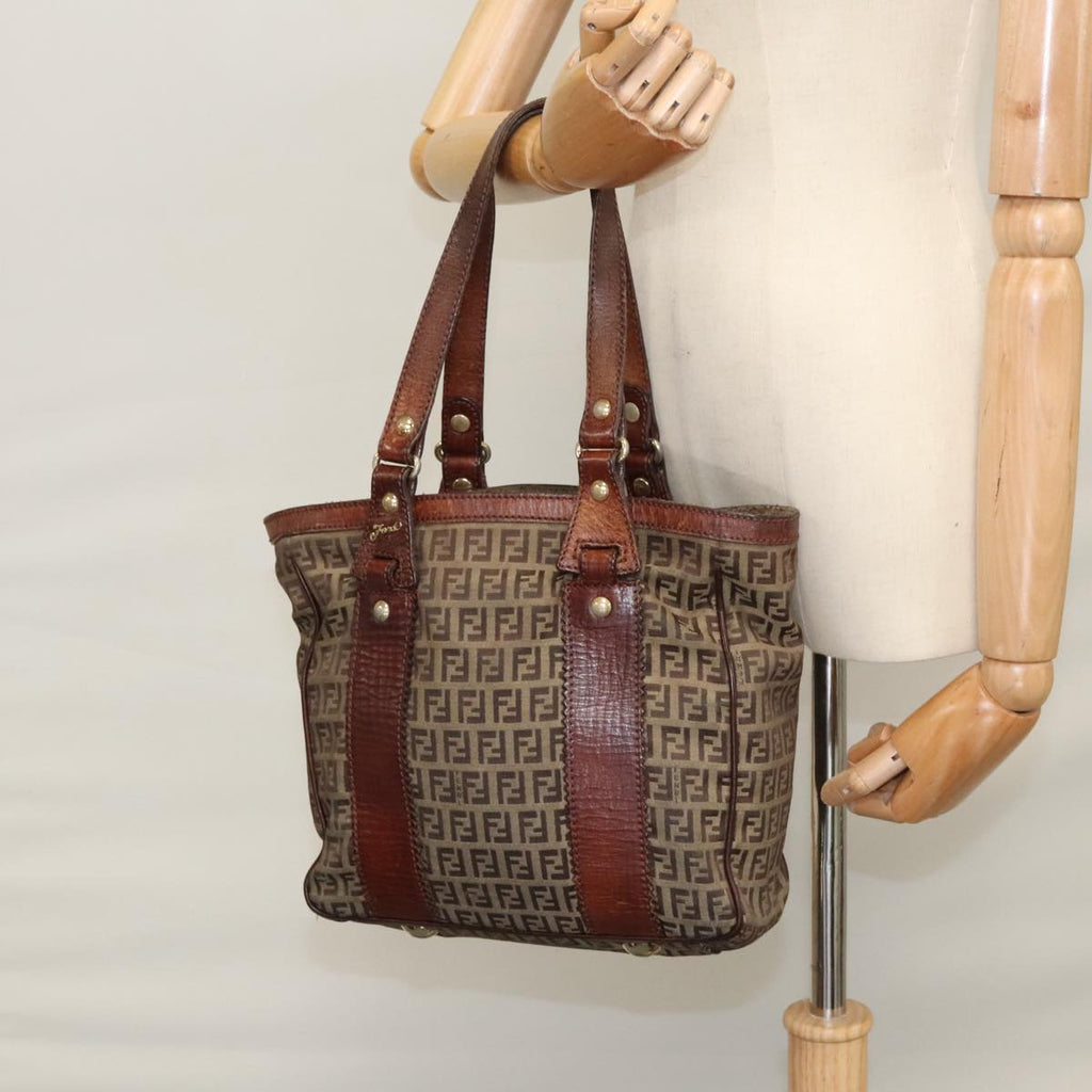 FENDI Zucchino Canvas Tote Bag Brown 108744