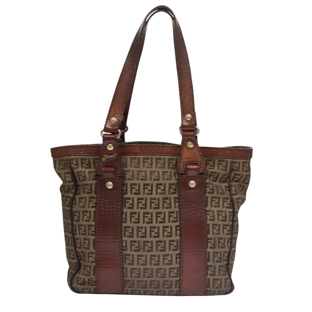 FENDI Zucchino Canvas Tote Bag Brown 108744