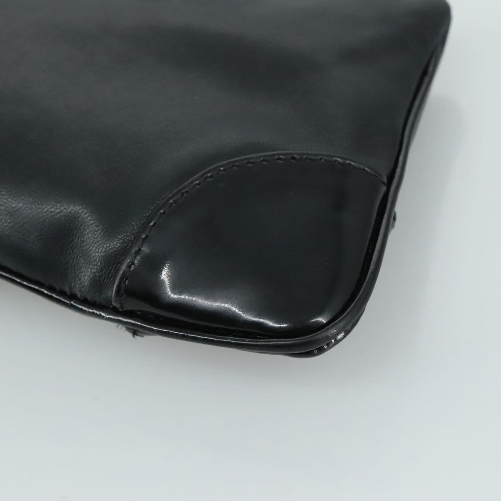 CHANEL Camelia Clutch Bag Lamb Skin Black Silver CC 108816