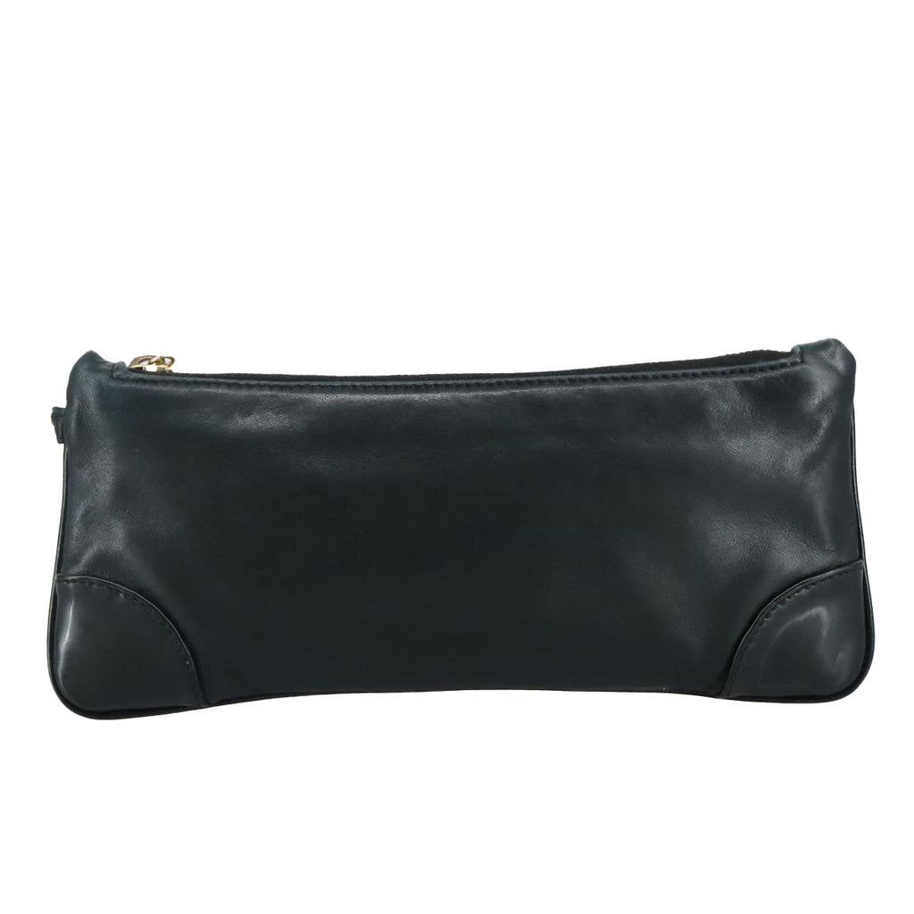CHANEL Camelia Clutch Bag Lamb Skin Black Silver CC 108816