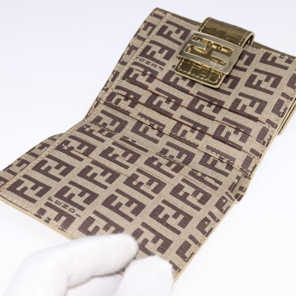 FENDI Zucchino Canvas Wallet Patent leather Gold 108922